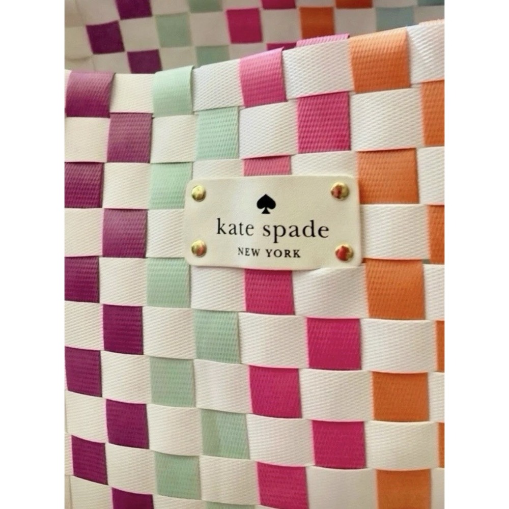 Kate Spade Rainbow Checkered Woven Large Tote Beach Carryall NWOT - Picture 2 of 2